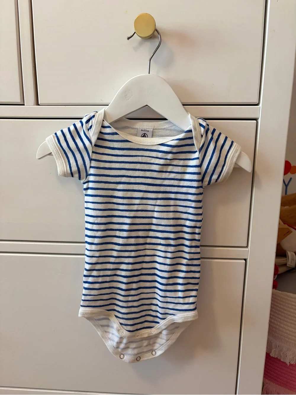 Petit Bateau Boys Blue White Striped Bodysuit 6 Months Short Sleeve